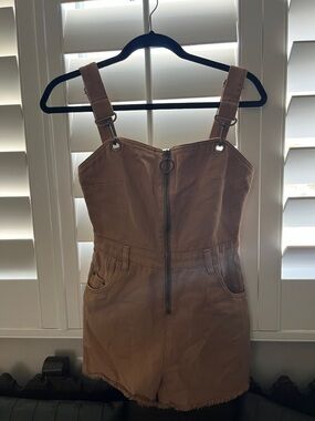 Afends Tan Zip-Up Cotton Romper